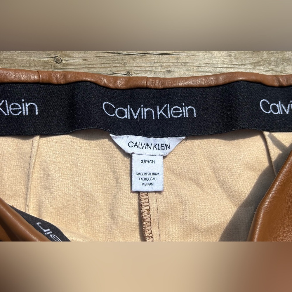 Calvin Klein Brown Faux Leather Low Rise Women's Trousers Small - Picture 4 of 6